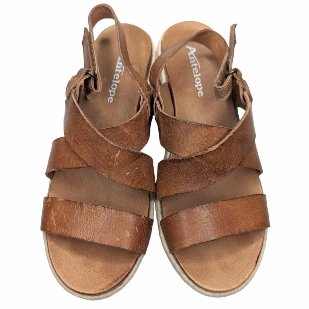 Antelope low studded wedge heel espadrille brown tan leather EU size 37